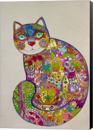 Framed Jevish Folk Cat 1 Print