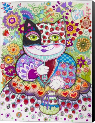 Framed Strawberry Cat 2 Print