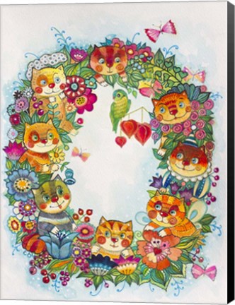 Framed Wreath Cats 2 Print