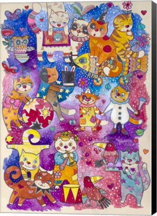 Framed Winter Cat Circus Print