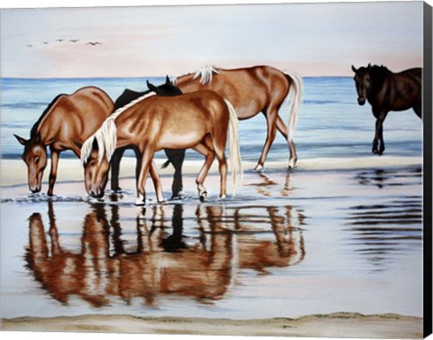Framed Horses On Beach Print