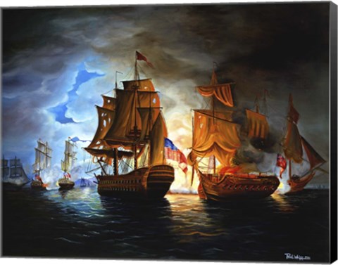 Framed Bonhomme Richard And Serapis Battle Print
