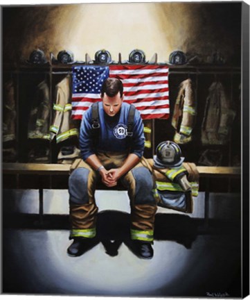 Framed Praying Firefighter Print