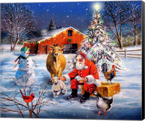 Framed Santa at the Farm Print