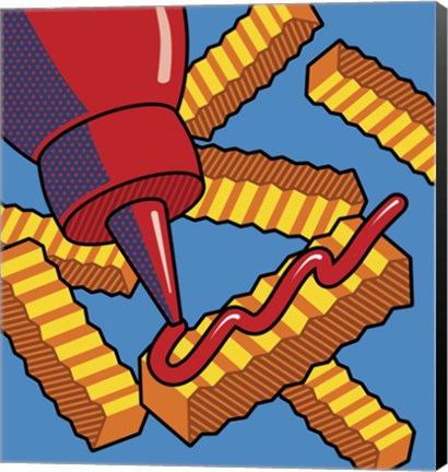 Framed Fries With Ketchup On Blue Print