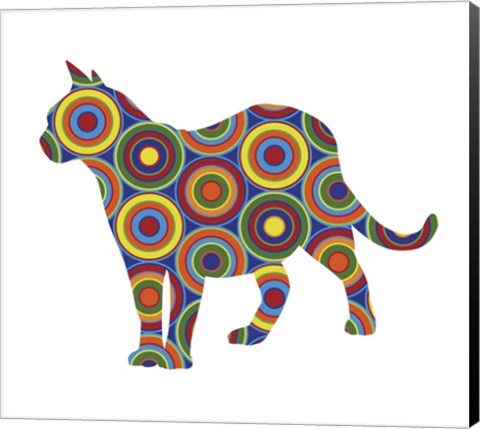 Framed Cat Standing Abstract Circles Print