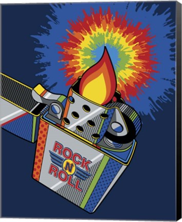Framed Rock &amp; Roll Lighter Tie-dye Flame Print