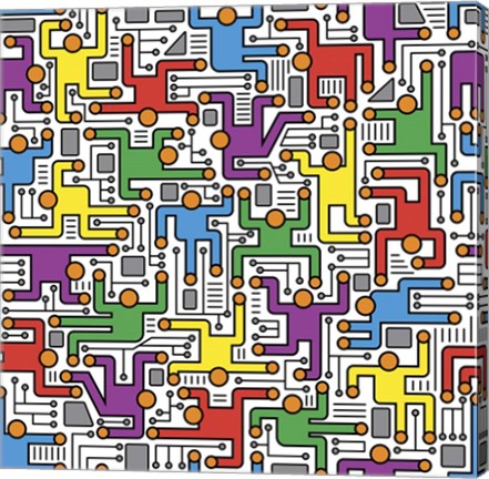 Framed Social Network Circuit Board Pattern Print