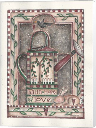 Framed Faith Hope And Love Watering Can Print
