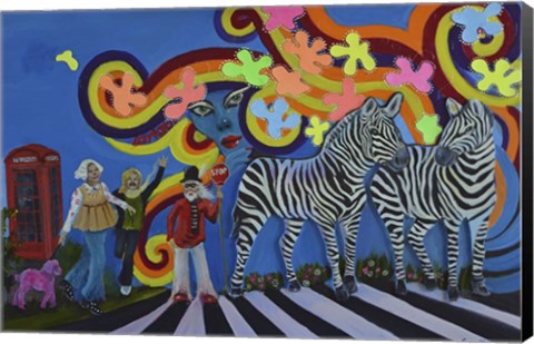 Framed Bubblegum Pop Zebras Print