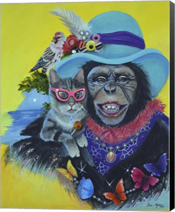 Framed Funky Cat and a New Hat Print