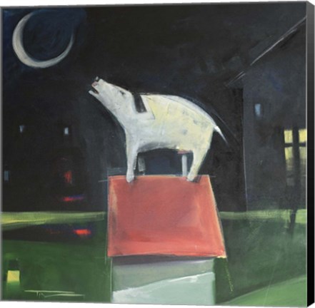 Framed Dog On House Print