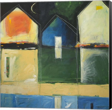 Framed Houses By River Print