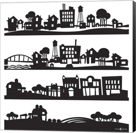 Framed Tinytown Silhouettes Stacked Print