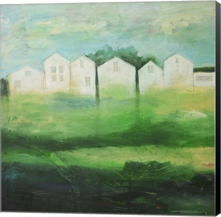 Framed White Houses In Row By Field Print