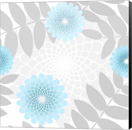 Framed Flowers And Leaves Pattern Baby Blue Print