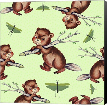 Framed Cute Baby Beaver Pattern Print