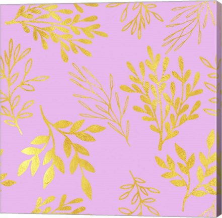 Framed Golden Leaves on Pink Pattern Print