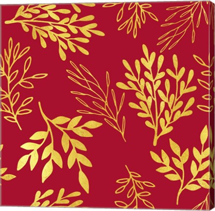Framed Golden Leaves on Venetian Red Print