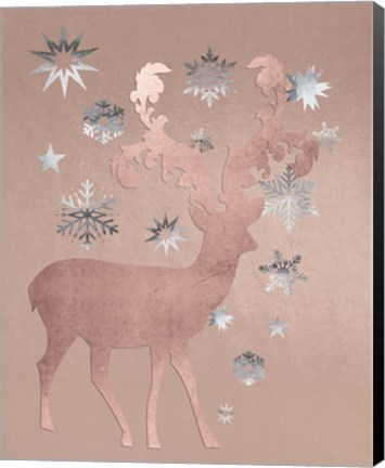 Framed Park Avenue Rosegold Deer in the Silver Snow Print