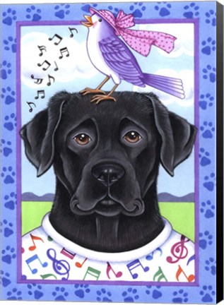 Framed Black Lab Music Lover Print
