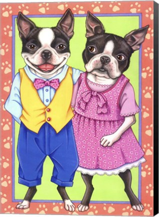 Framed Boston Terrier Couple Print