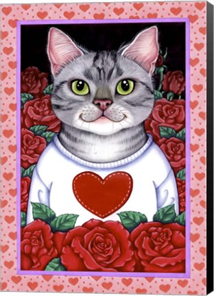 Framed Cat Roses Print