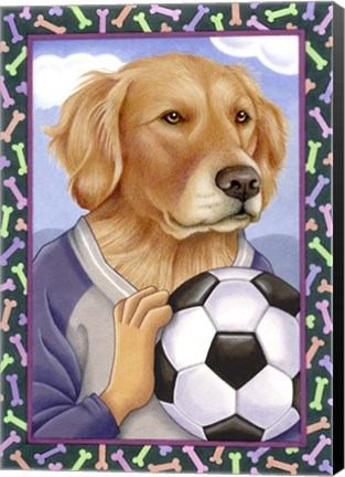 Framed Golden Retriever Soccer Ball Print