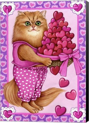 Framed Persian Cat Bowl Of Hearts Print