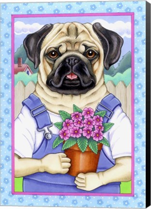 Framed Pug Flower Pot Print