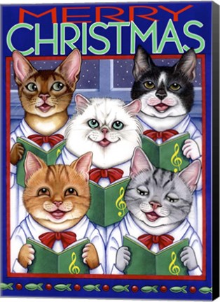 Framed Xmas Cat Chorus Print