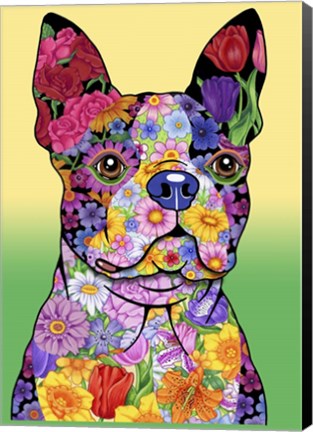 Framed Flowers Boston Terrier Print
