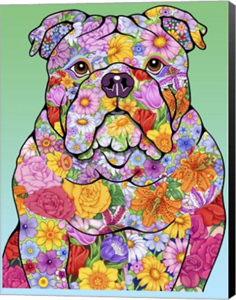 Framed Flowers Bulldog Print