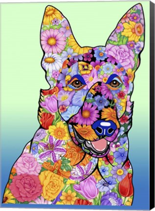 Framed Flowers German Shepherd Print