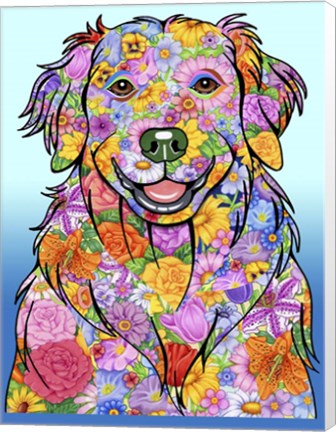 Framed Flowers Golden Retriever Print