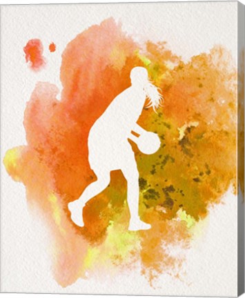 Framed Basketball Girl Watercolor Silhouette Inverted Part III Print