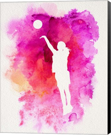 Framed Basketball Girl Watercolor Silhouette Inverted Part IV Print