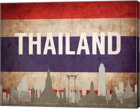 Framed Bangkok, Thailand - Flags and Skyline Print