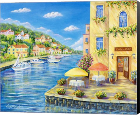 Framed Cafe on the Water Print