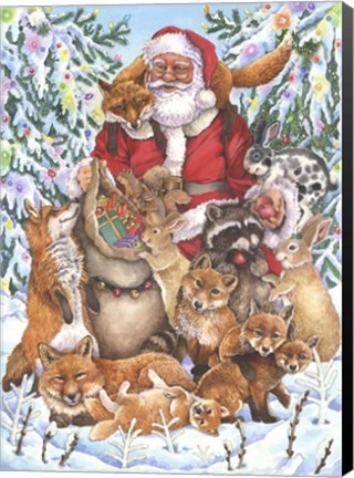 Framed Santa Foxes Print