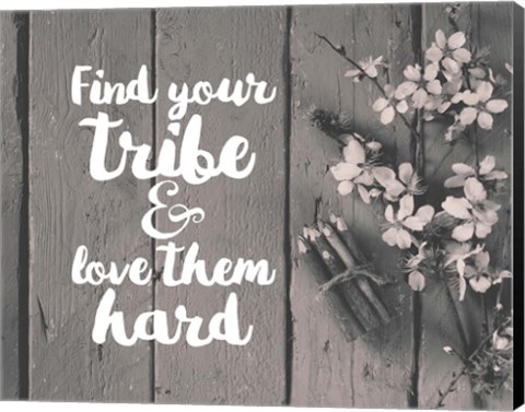 Framed Find Your Tribe - Flowers and Pencils Grayscale Print