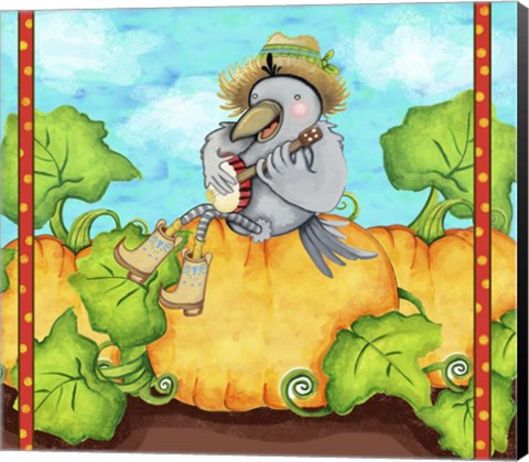 Framed Farmer Crow Pumpkin Patch Print