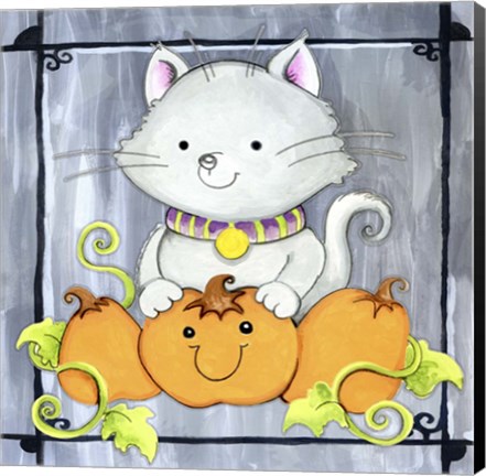 Framed Pumpkins and Kitty 1 Print