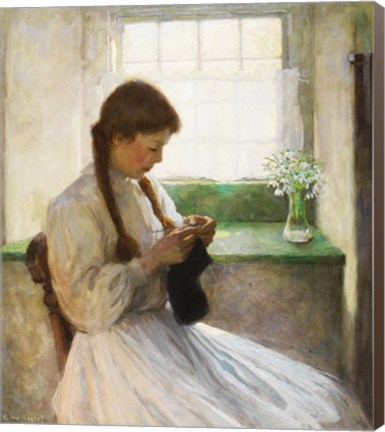 Framed Women Knitting Print