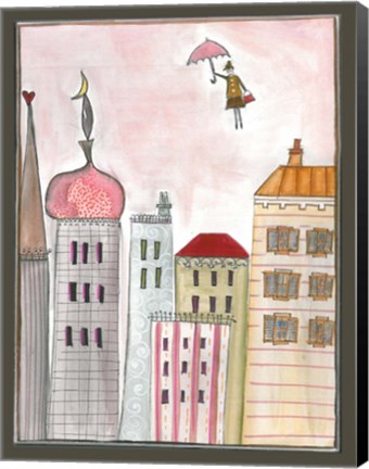 Framed Fantasy Cityscape With Flying Nanny Print