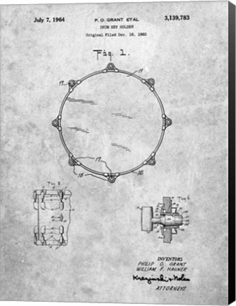 Framed Drum Key Holder Patent Print