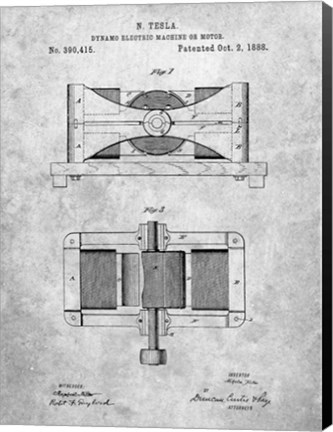 Framed Dynamo Electric Machine or Moto Patent Print