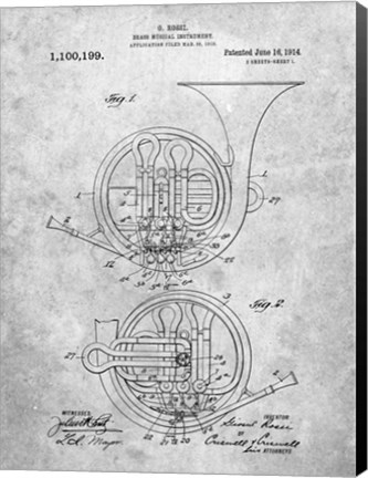 Framed Brass Musical Instrument Patent Print