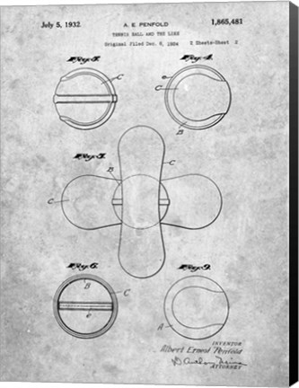 Framed Tennis Ball and the Like Patent Print