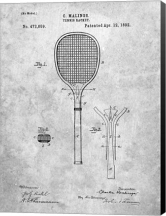 Framed Tennis Racket Patent Print